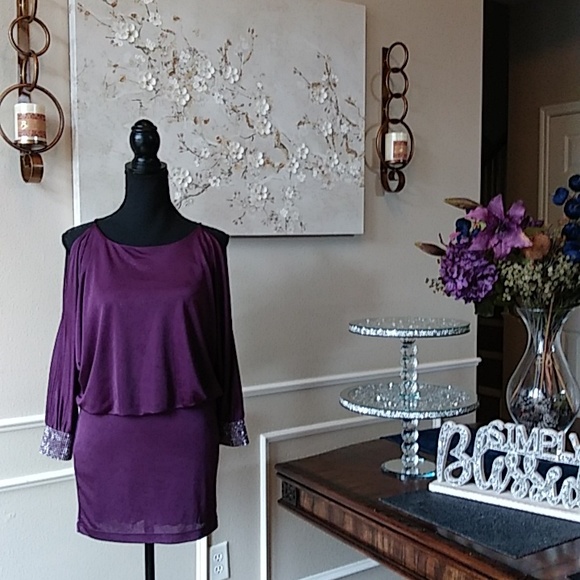 Purple Embellished Cocktail Mini Dress By B Darlin. Size XS 1/2 - Picture 14 of 17